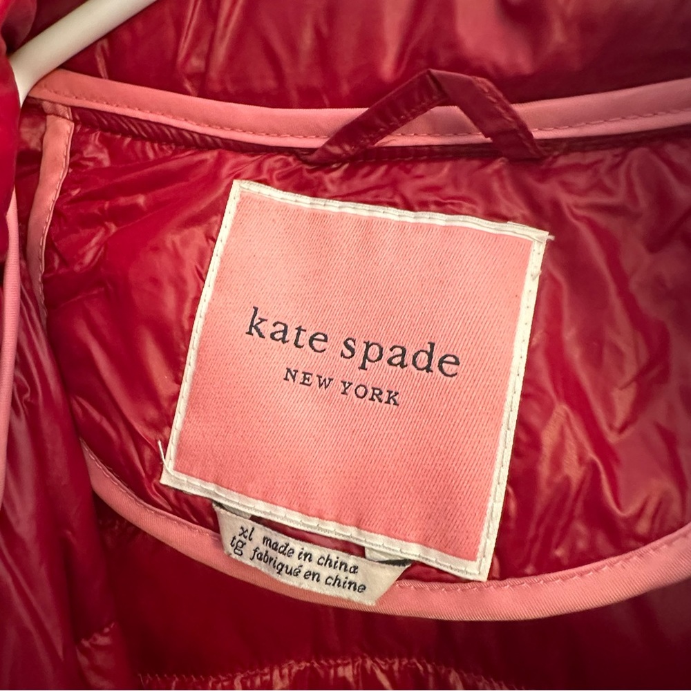 kate spade ♠️- Packable Down Jacket with Retractable Hood, “Burgundy” , XL - Picture 12 of 16